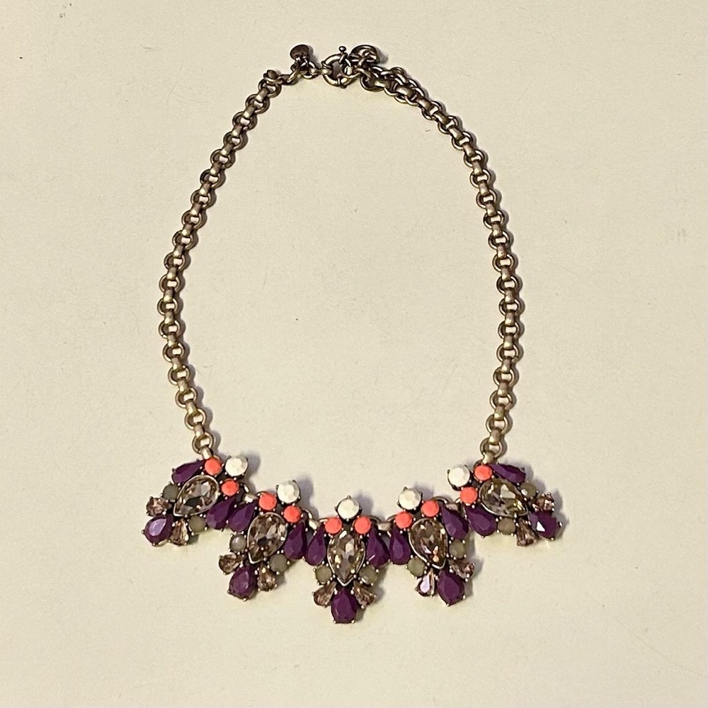 J Crew Statement Necklace Plum Beige Coral Sparkle